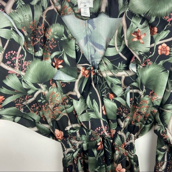 Johanna Ortiz Patterned Dress Flounce Hem Green Size XS H&M Collab Rare Bohemian - Picture 8 of 15